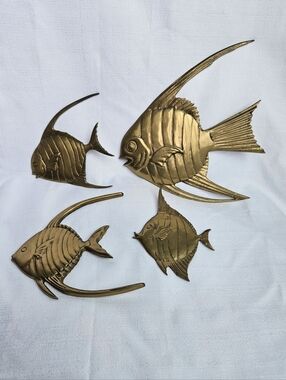Solid Brass  Angelfish Wall Decor Set Of 4 Vintage MCM
